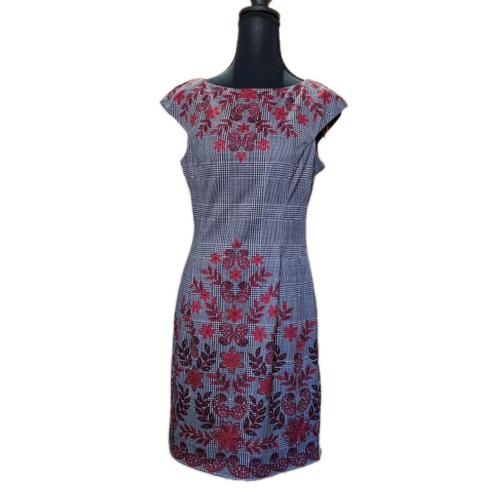 London Style Collection Womens 8 Rockabilly Plaid And Floral Design Career Dress